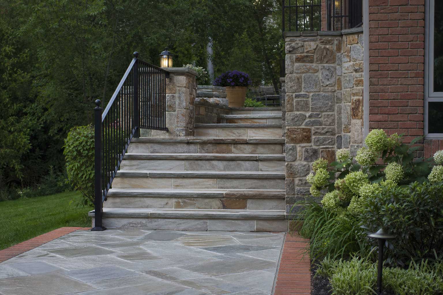 Flagstone steps and walkway through a garden