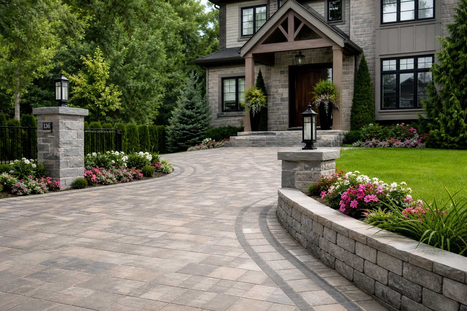 Natural stone driveway and front entrance